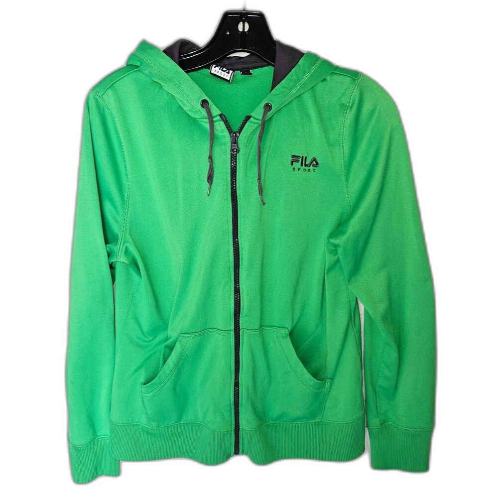 FILA Men's Bright Green Hoodie Full Zip with Pockets Medium